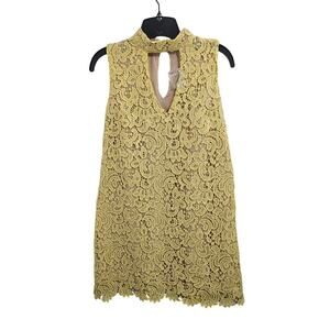 NWT! Yellow Lace High Neck Keyhole Sleeveless Mini Dress. Blu Pepper Size Small
